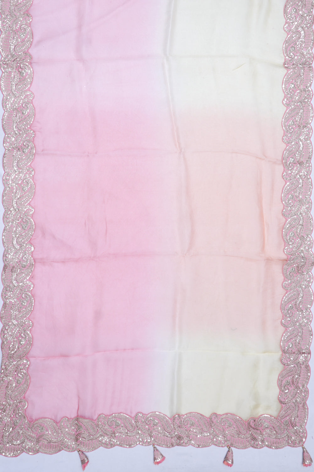 Organza Plain PInk Saree With Scallop Border