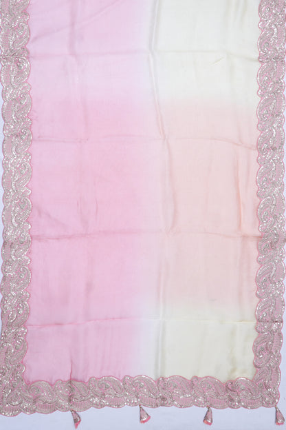 Organza Plain PInk Saree With Scallop Border