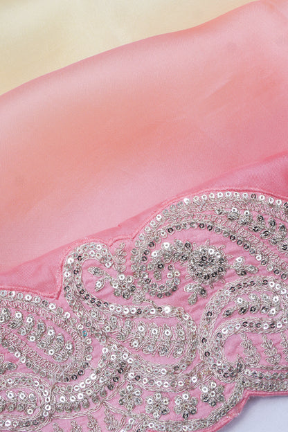 Organza Plain PInk Saree With Scallop Border