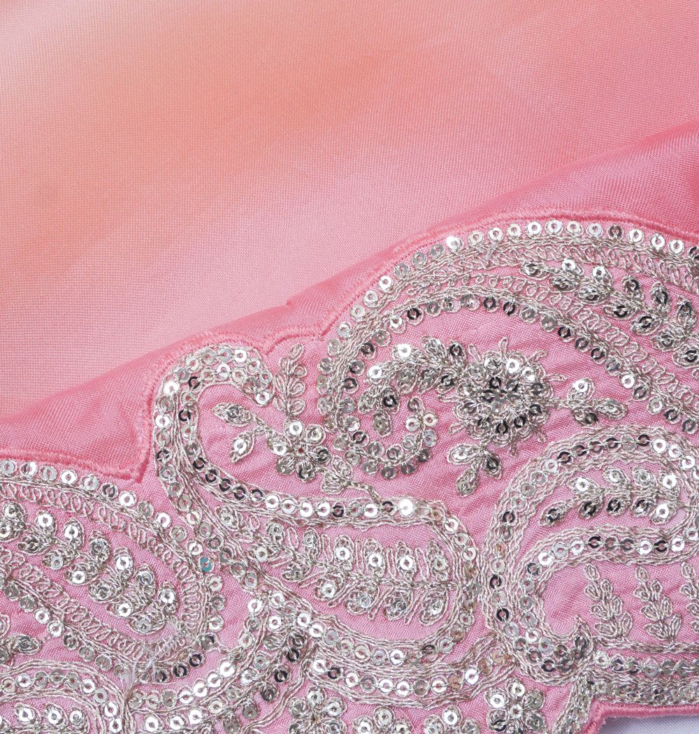 Organza Plain PInk Saree With Scallop Border