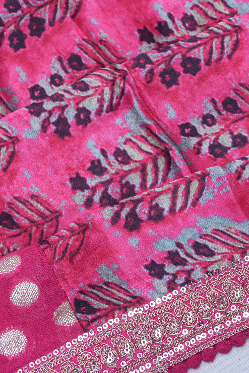 Satin Floral Printed Pink Saree