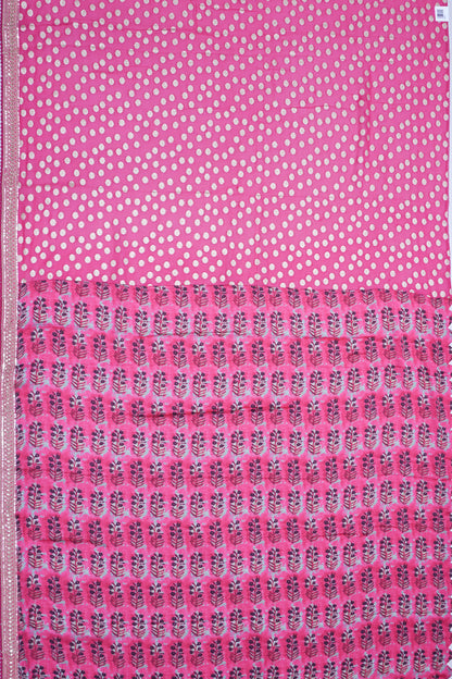 Satin Floral Printed Pink Saree