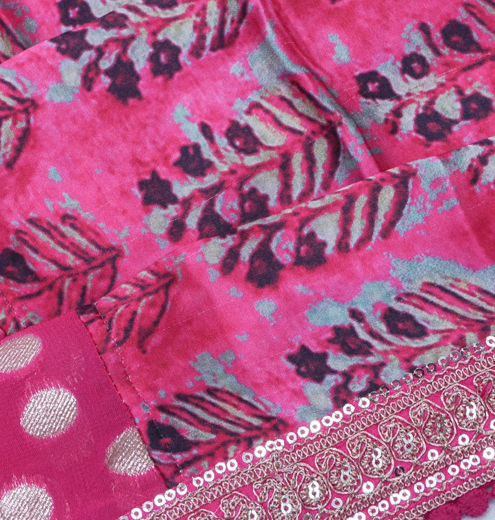 Satin Floral Printed Pink Saree