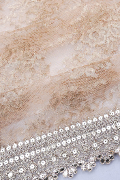 Net Cream Saree With Sequin Work