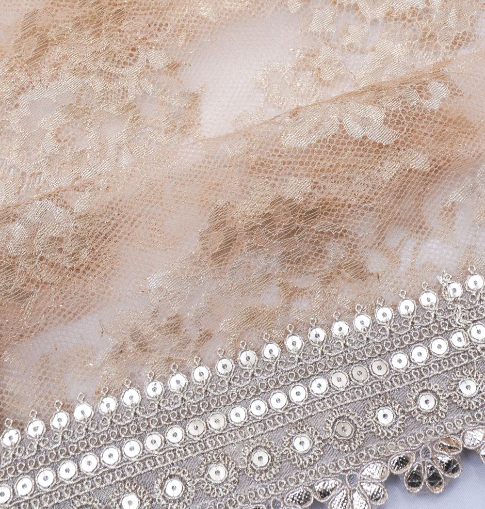 Net Cream Saree With Sequin Work