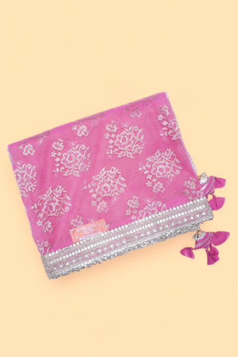 Net Butta Pastel Pink Saree