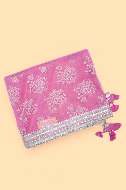 Net Butta Pastel Pink Saree