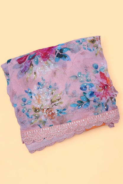 Chiffon Floral Printed Peach Saree