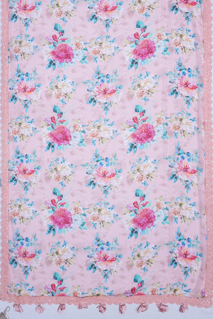 Chiffon Floral Printed Peach Saree