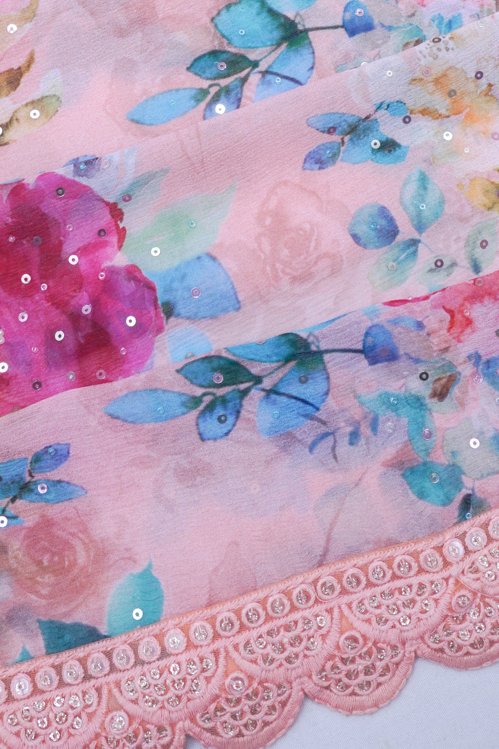 Chiffon Floral Printed Peach Saree