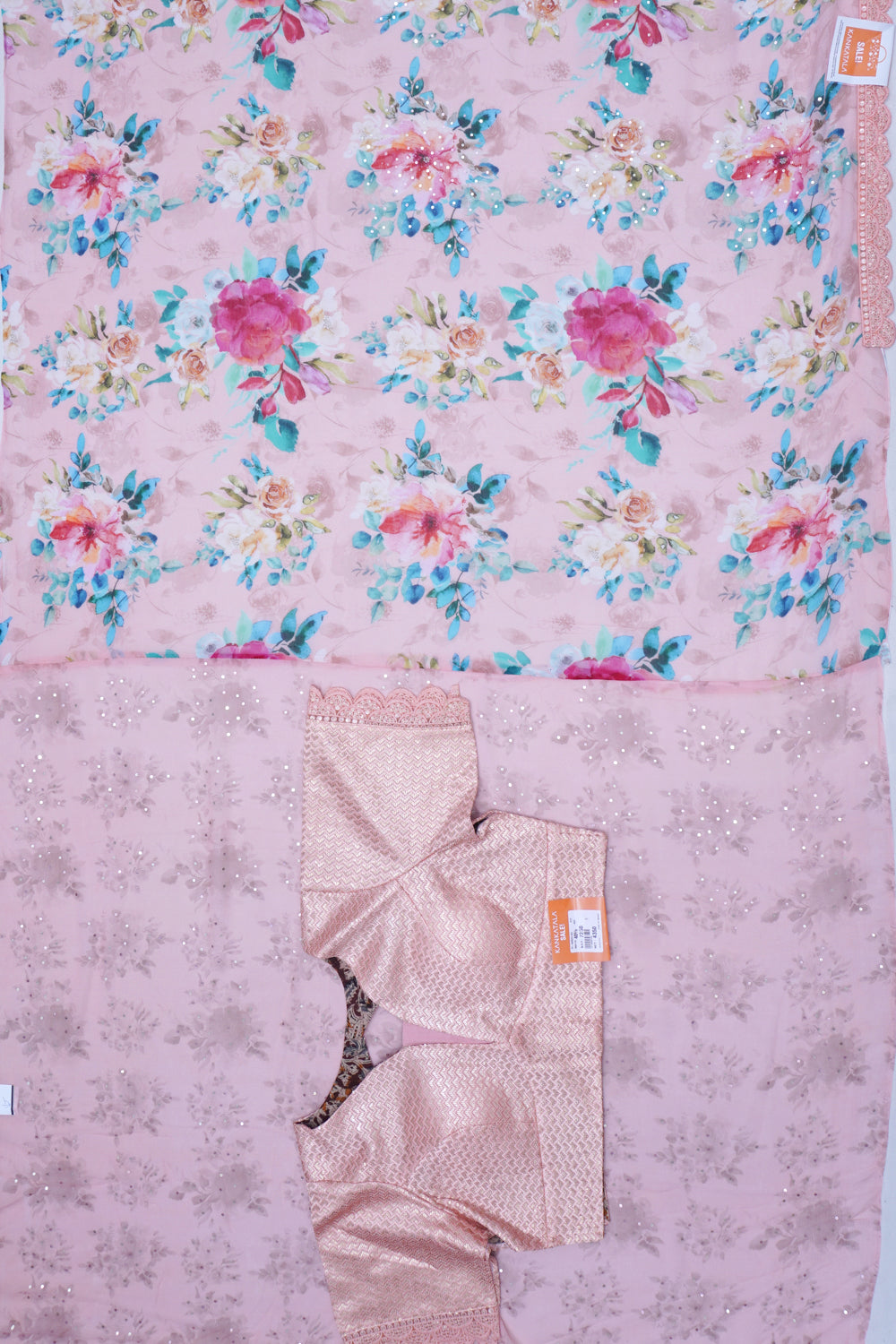 Chiffon Floral Printed Peach Saree