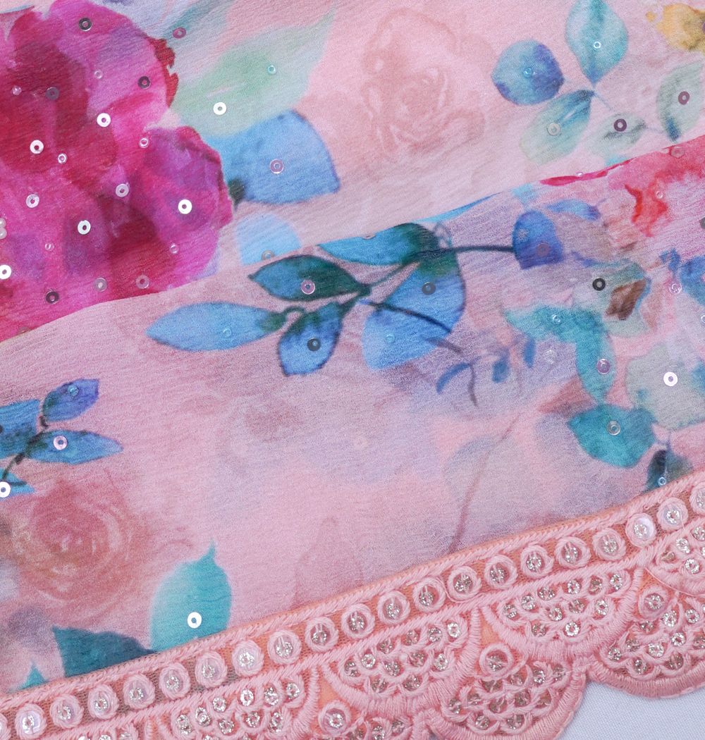 Chiffon Floral Printed Peach Saree
