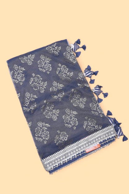 Net Butta Elephant Grey Saree