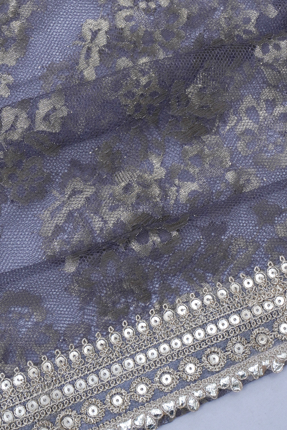 Net Butta Elephant Grey Saree
