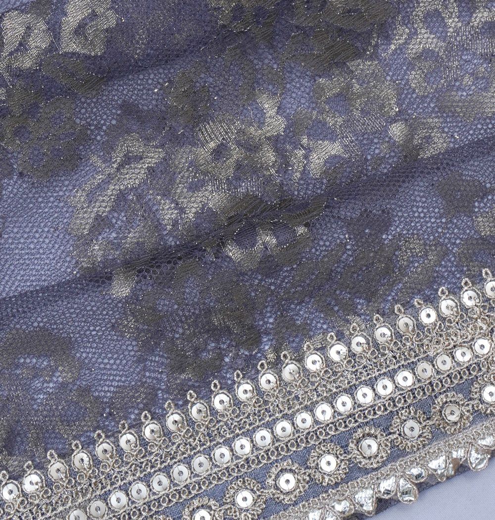 Net Butta Elephant Grey Saree