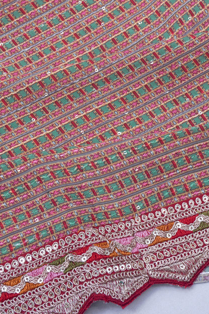 Georgette Brocade Multicolour Saree With Scallop Border