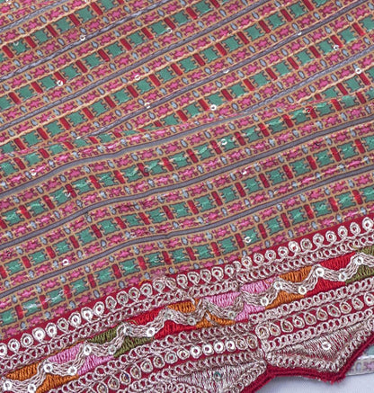 Georgette Brocade Multicolour Saree With Scallop Border