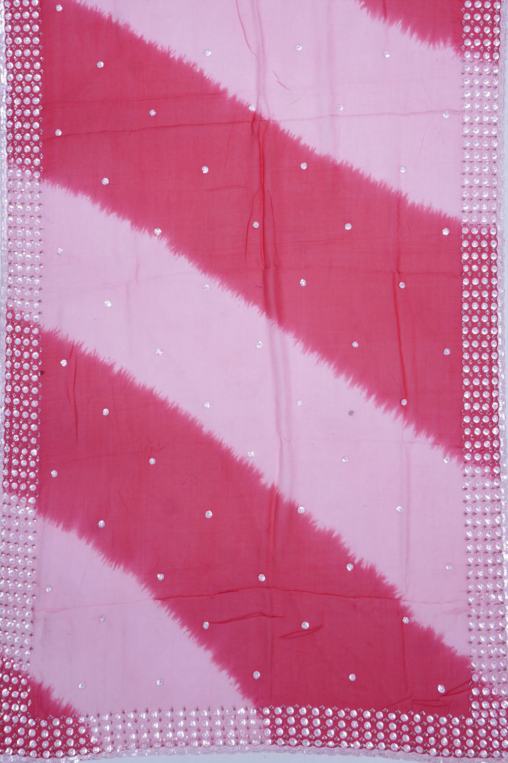 Organza Butta Pink And Red Saree With Sequin Work