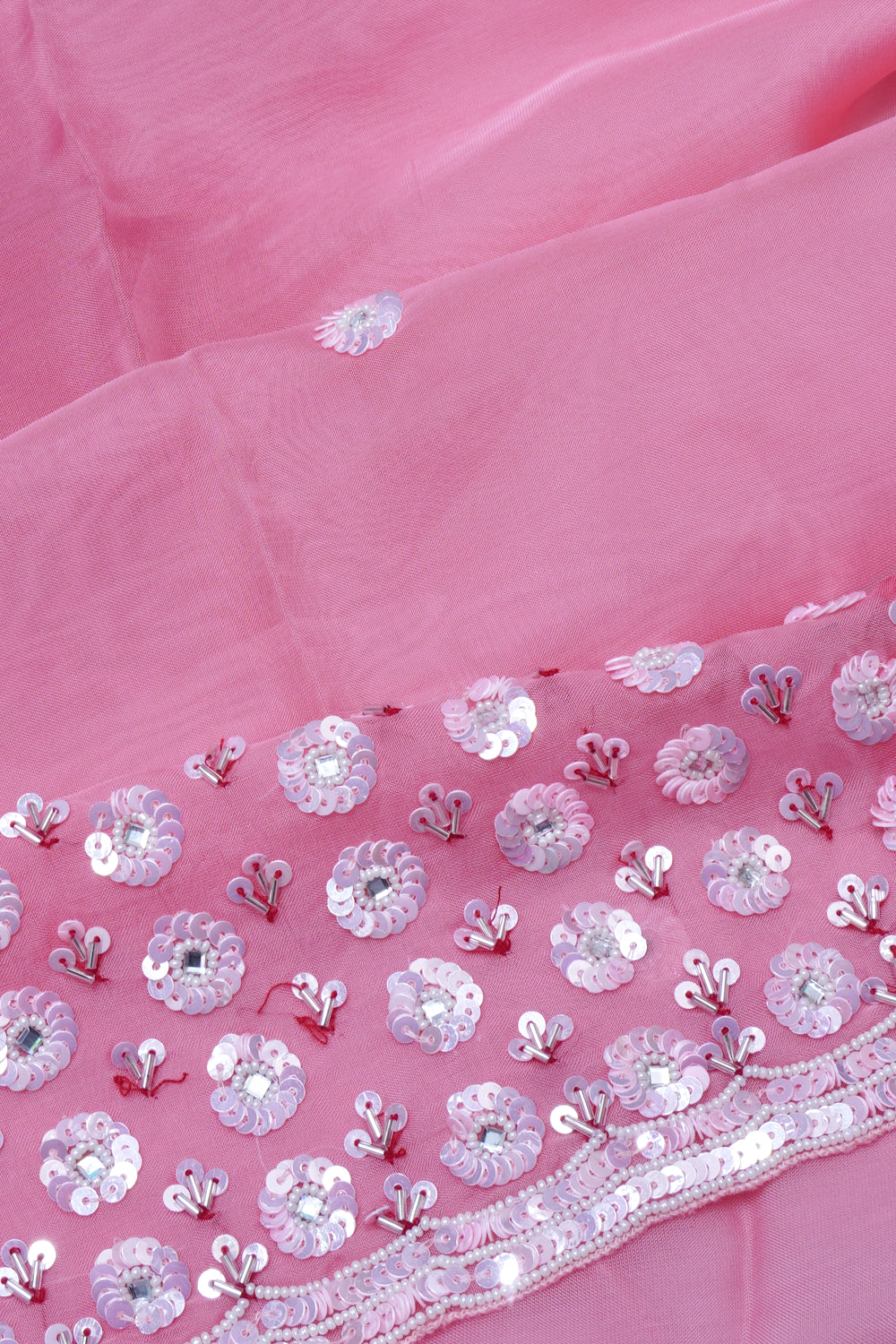 Organza Butta Pink And Red Saree With Sequin Work