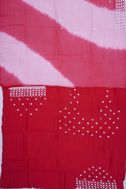 Organza Butta Pink And Red Saree With Sequin Work