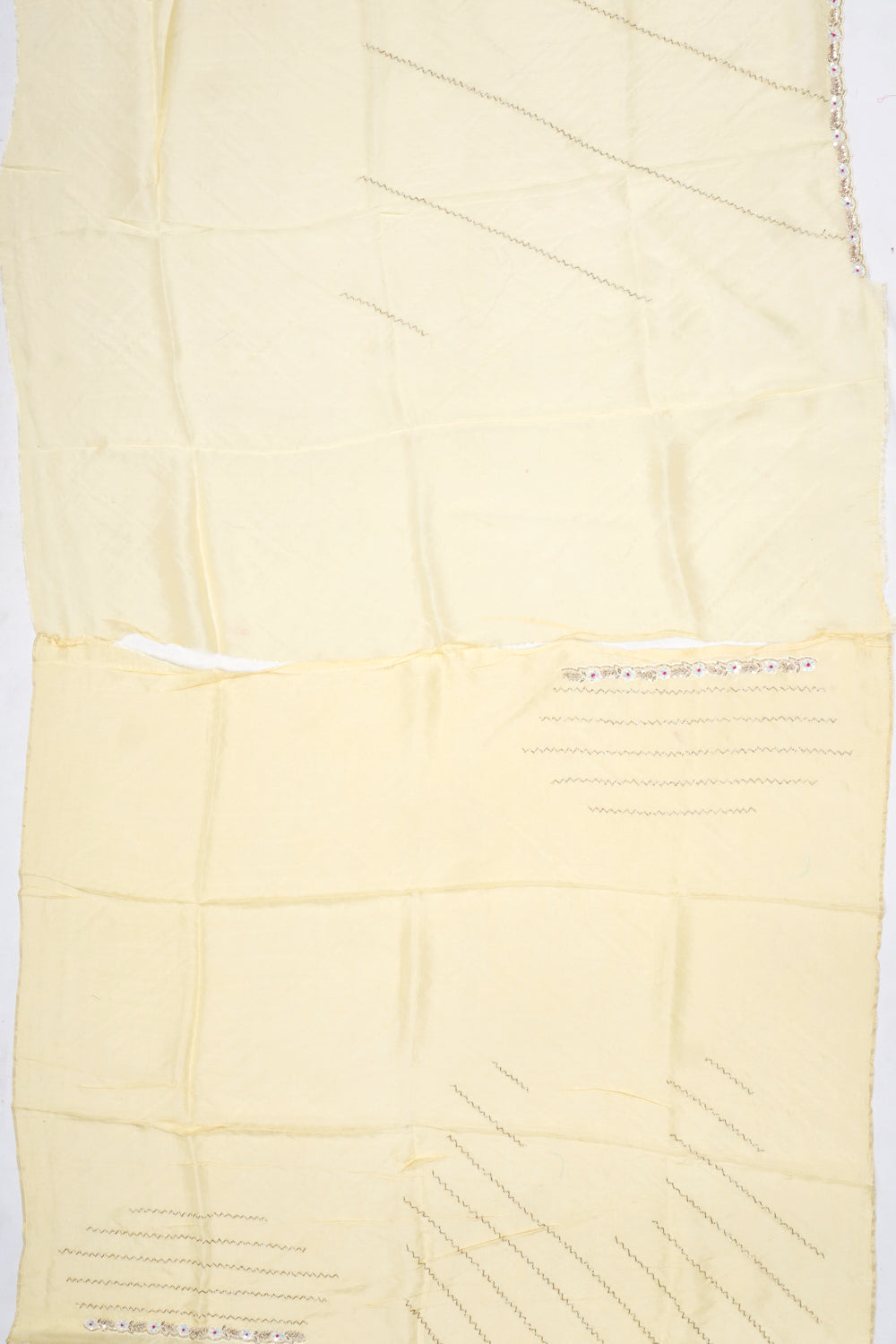 Organza Diagonal Lines Pastel Yellow Saree