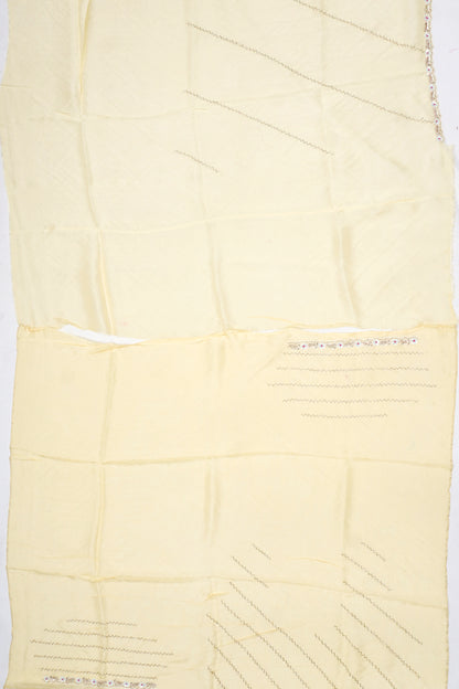 Organza Diagonal Lines Pastel Yellow Saree