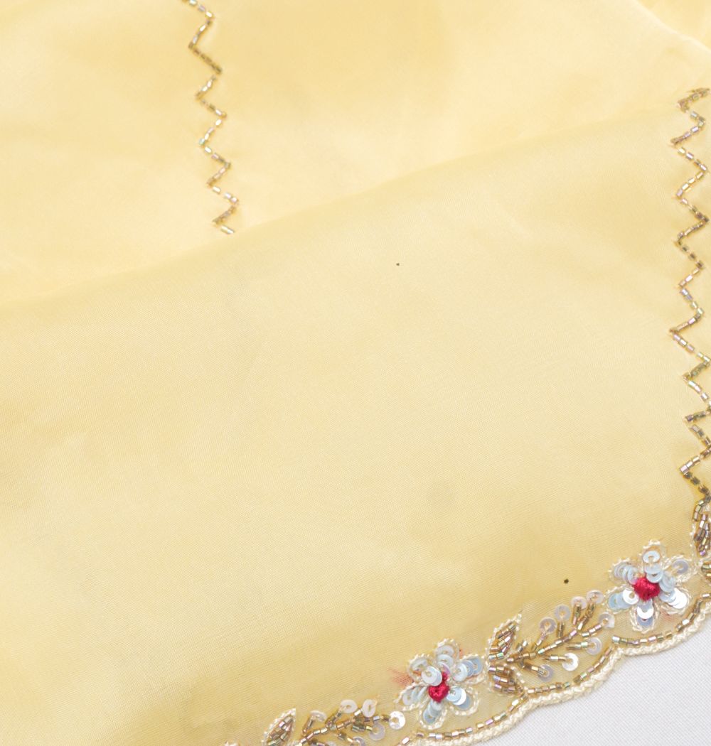 Organza Diagonal Lines Pastel Yellow Saree