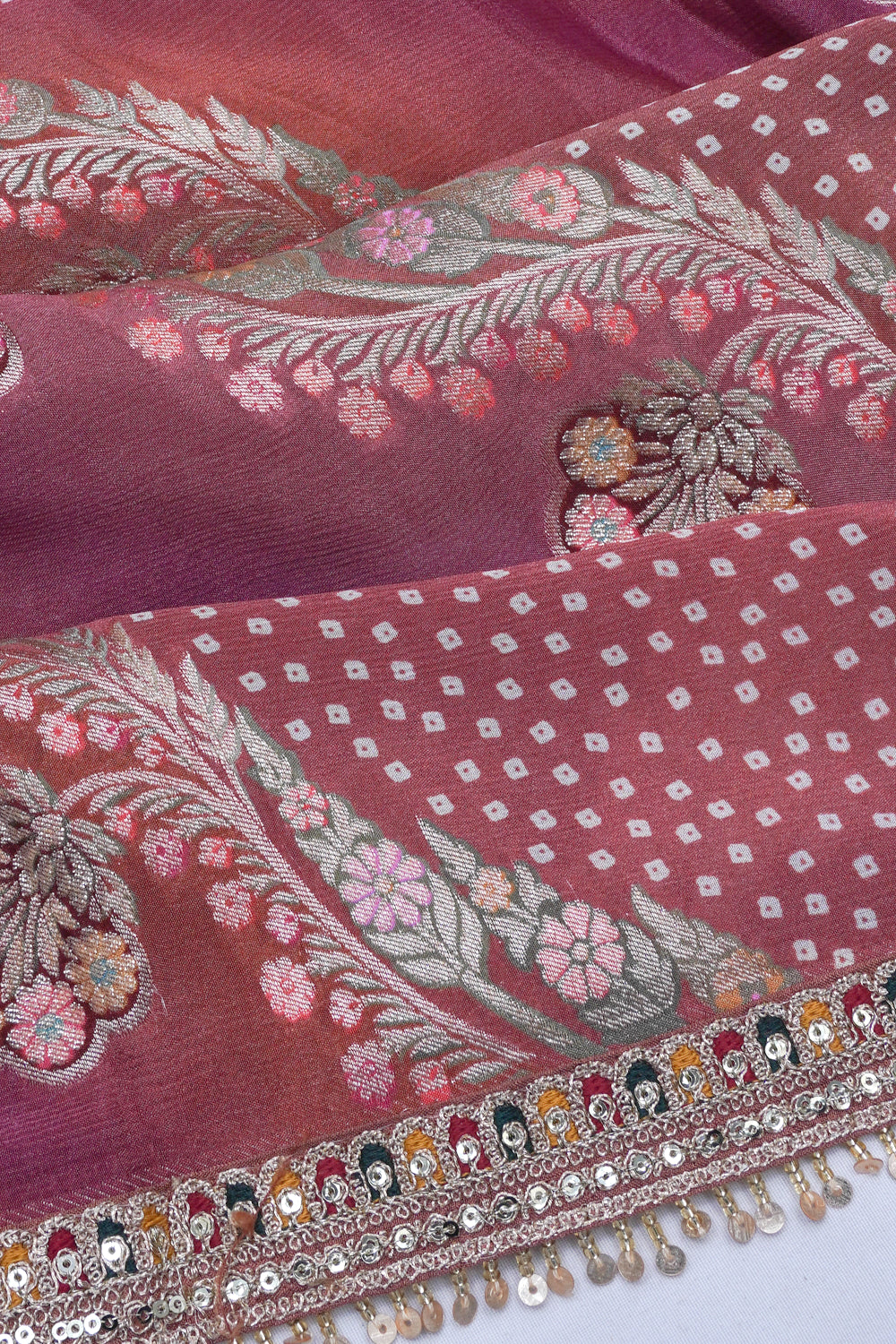 Georgette Brocade Pink And Brown Saree