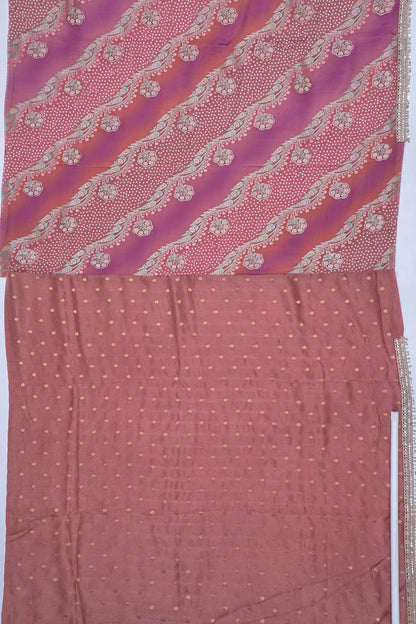 Georgette Brocade Pink And Brown Saree
