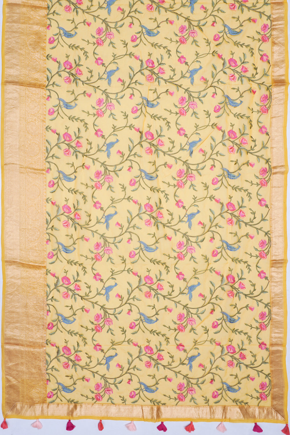 Organza Floral Embroidery Mustard Yellow Saree