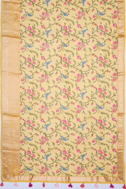 Organza Floral Embroidery Mustard Yellow Saree
