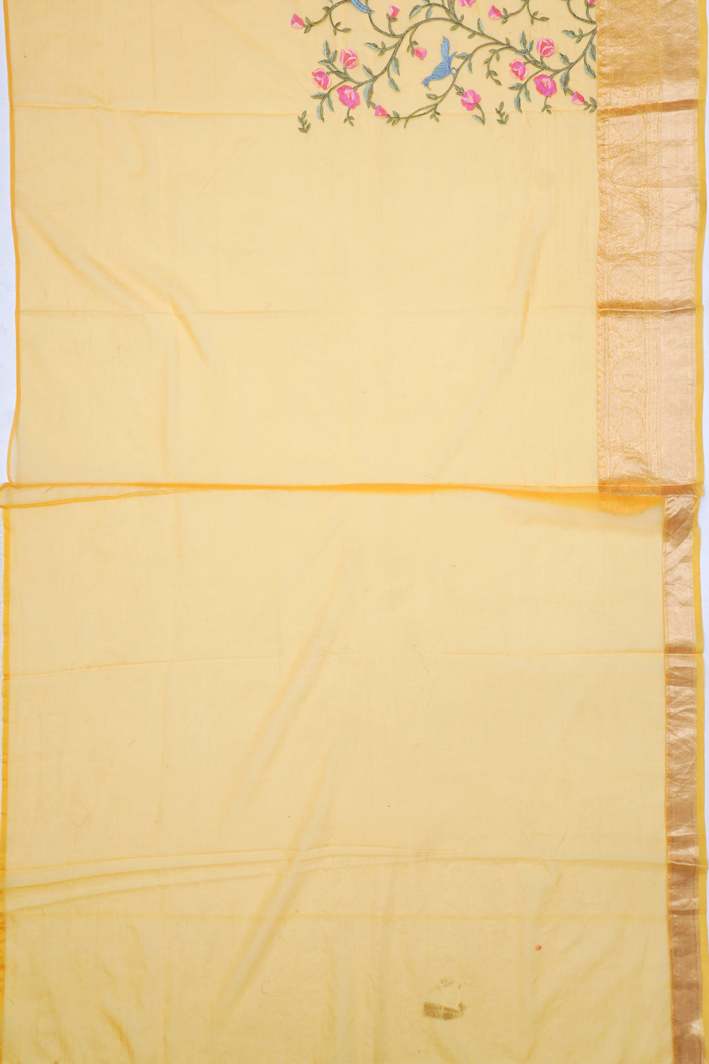 Organza Floral Embroidery Mustard Yellow Saree