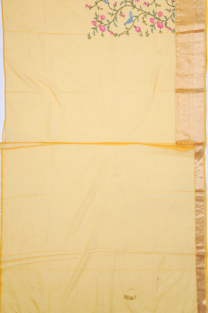 Organza Floral Embroidery Mustard Yellow Saree