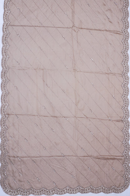 Organza Diagonal Lines Grey Saree With Scallop Border
