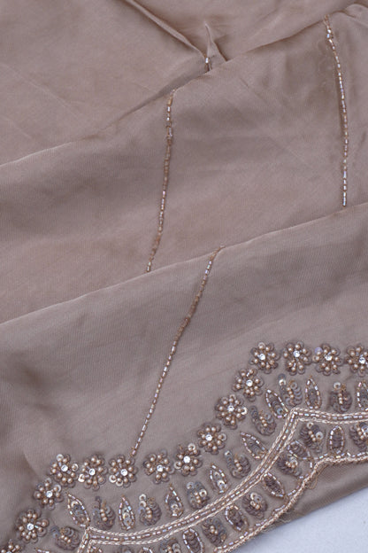 Organza Diagonal Lines Grey Saree With Scallop Border