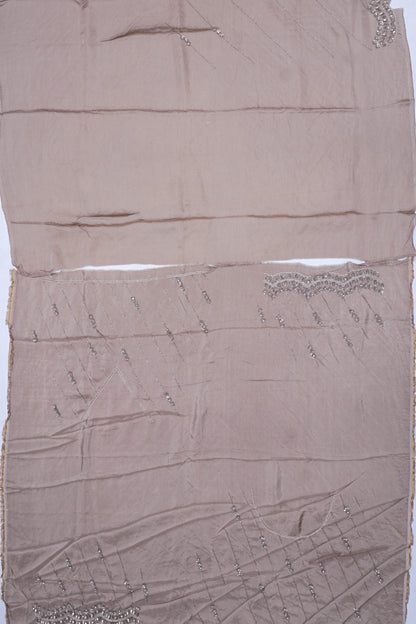 Organza Diagonal Lines Grey Saree With Scallop Border