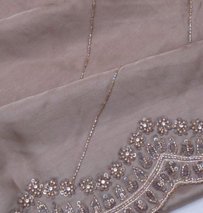 Organza Diagonal Lines Grey Saree With Scallop Border