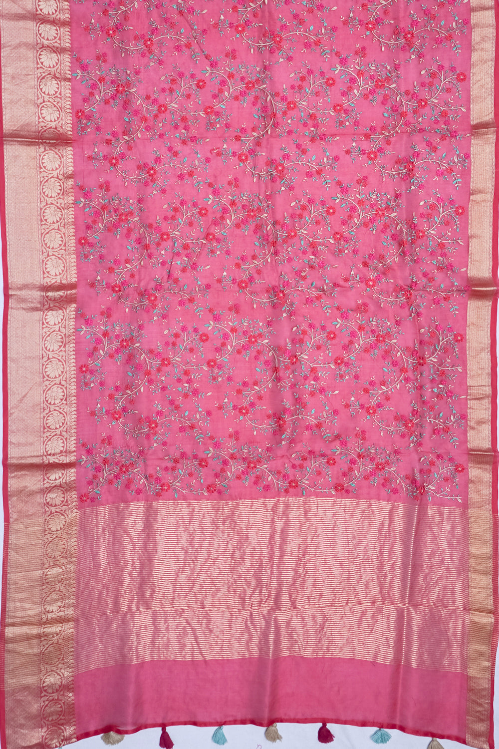 Organza Floral Embroidery Rani Pink Saree