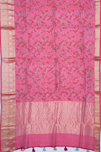 Organza Floral Embroidery Rani Pink Saree