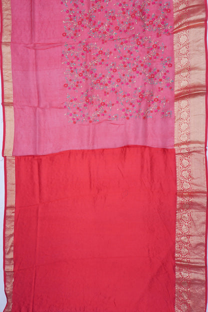 Organza Floral Embroidery Rani Pink Saree