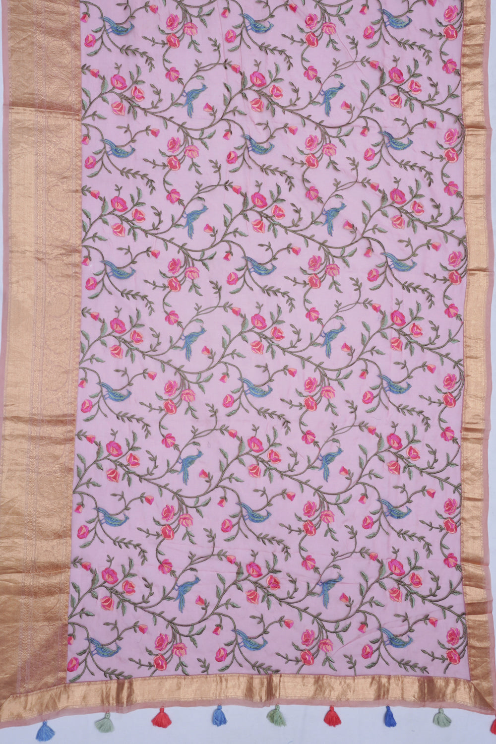 Organza Floral Embroidery Pink Saree