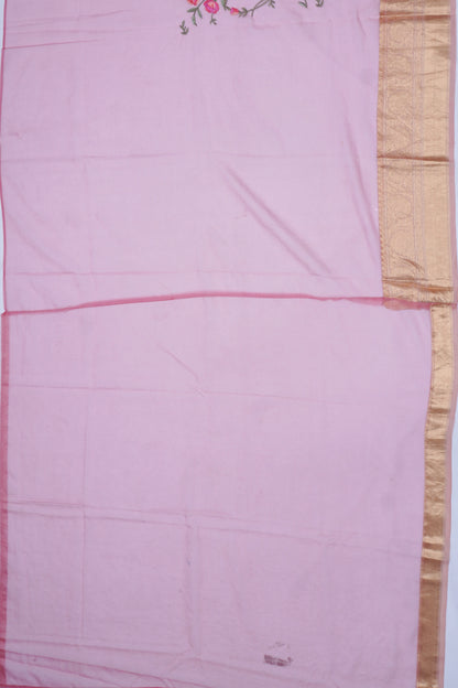 Organza Floral Embroidery Pink Saree