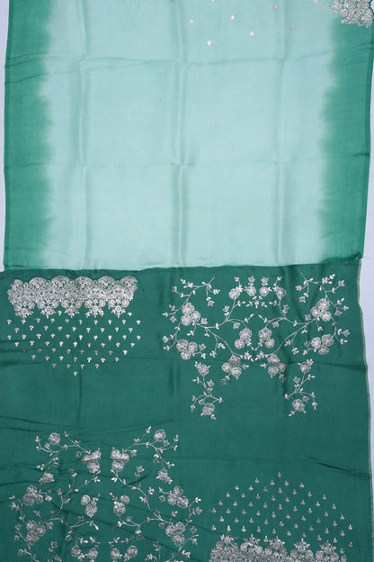 Organza Embroidery Butta Green Saree WIth Scallop Border