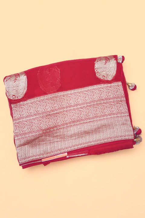 Organza Butta Red Saree