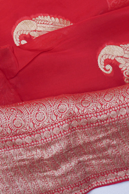 Organza Butta Red Saree