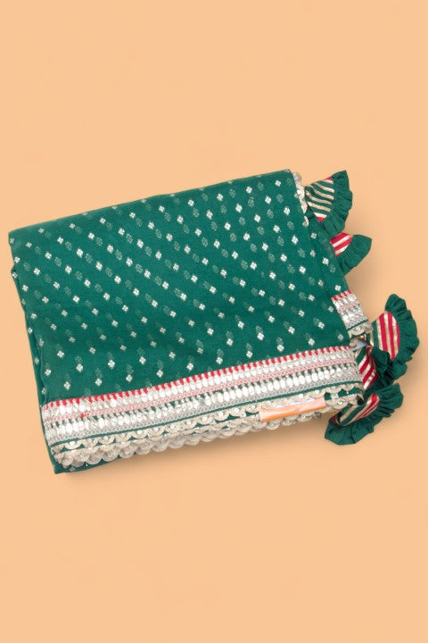 Organza Brocade Bottle Green Saree