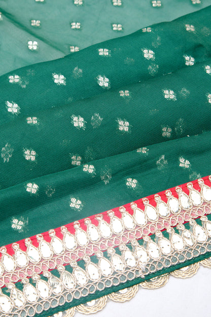 Organza Brocade Bottle Green Saree