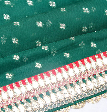 Organza Brocade Bottle Green Saree