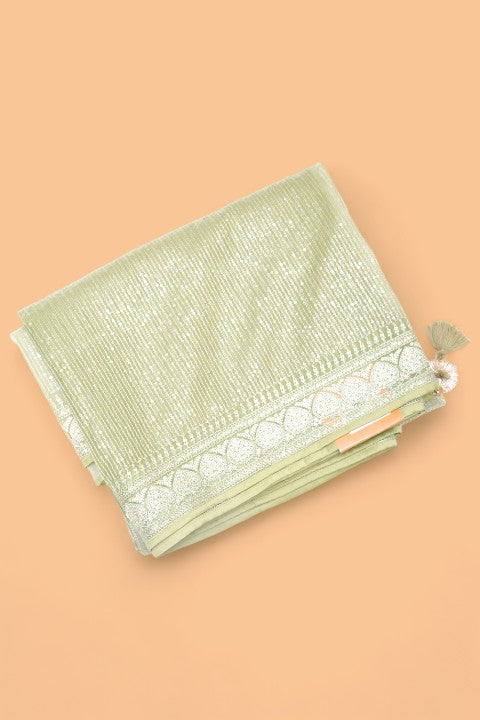 Organza Silk Embroidery Pastel Green Saree