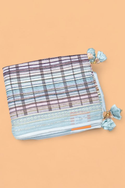 Georgette Silk Horizontal Lines Sky Blue Saree